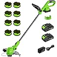 SUNCHERS 12-inch 20V Cordless String Trimmer with Charger, 2 X 2.0Ah Battery Powered Grass Mover with Auto Line Feed, 2 in 1 Lawn Edger with 8 Pcs Grass Cutter Spool Line and 2 Spool Cap, Green
