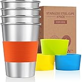 MUMIGUAN Stainless Steel Cups for Kids with Silicone Sleeves 7.8oz/230ml (4 Pack), Stainless Steel Tumbler, Kids Cups, Camping Stainless Steel Cups, Stackable Durable Metal Drinking Glasses, BPA Free