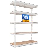 HOMEDANT White 47.7" W 5 Tier Storage Shelves Garage Shelving Unit Metal | Adjustable boltless metal shelving for pantry, closet, kitchen, basement, garage and warehouse