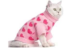 KOOLTAIL Cat Sweater Turtleneck- Soft Pink Knit Cat Sweaters for Cats Only, Heart Love Pattern Thick Warm Cold Weather Clothes, Valentine's Day Pet Outfit for Small Medium Large Size Kitten Puppy Girl