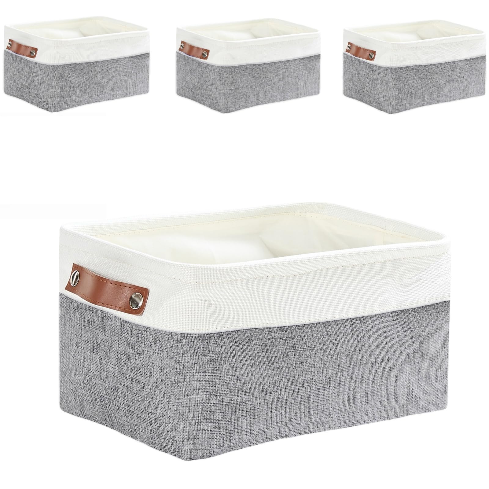 Mangata Fabric Storage Box Set of 4, Thickened Canvas Storage Baskets for Bedroom Wardrobe Shelf Socks Underwear(Grey/white, S)