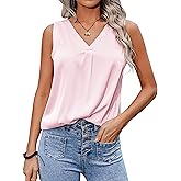 Zeagoo Womens 2025 Silk Satin Tank Tops V Neck Casual Cami Sleeveless Camisole Blouses Summer Basic Tank Shirt