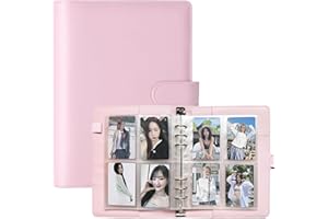 DONBAO A5 Kpop Photocard Binder, 6 Ring Binder Collector’s Album with 240 Card Slots, PU Leather Binder Cover for Organizing K-Pop, Trading Cards, Game Cards & Memorabilia (Light Pink)