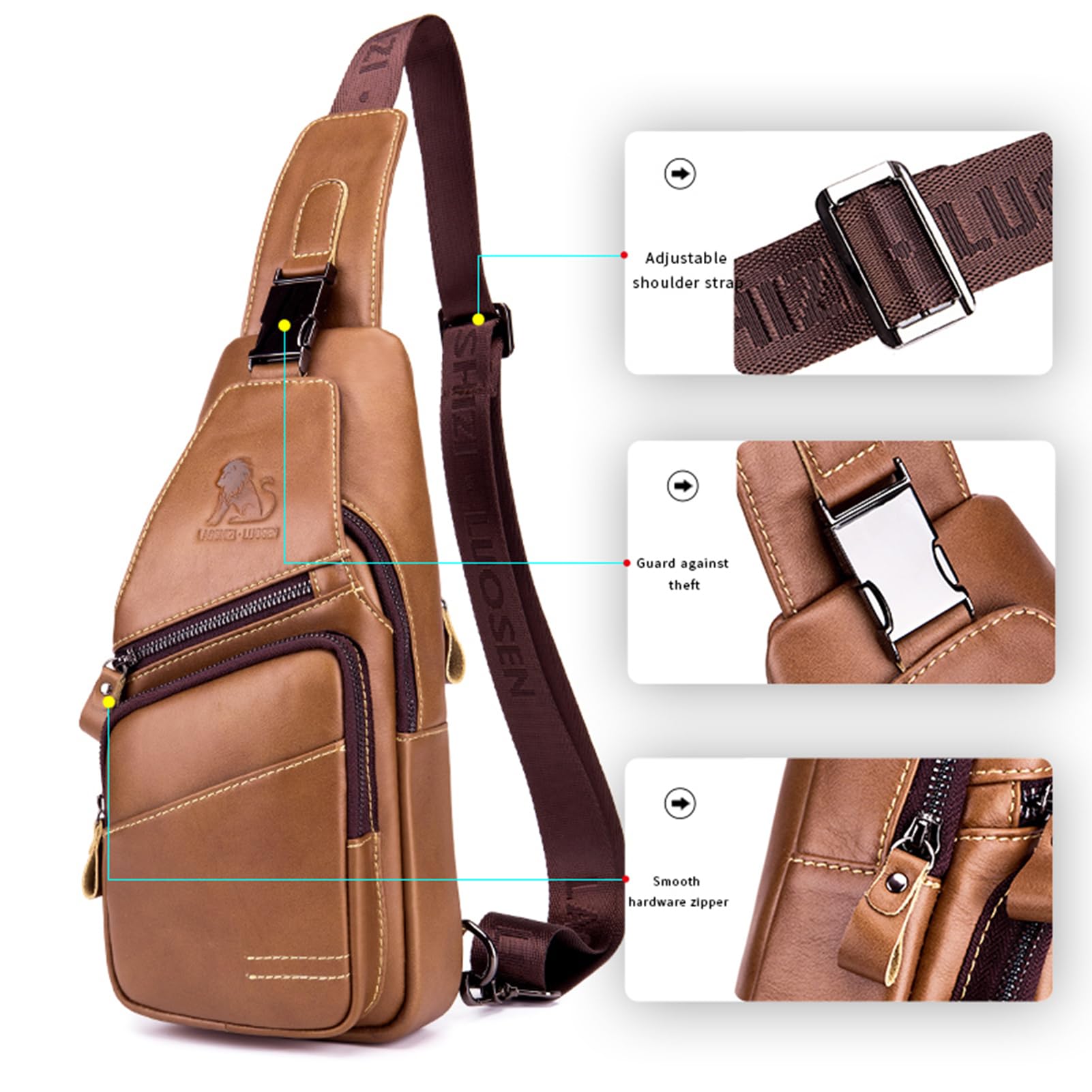 pundarika umhängetasche herren leder tasche herren brusttasche crossbody schultertasche männertasche sling bag-Braun 8