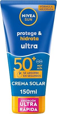 NIVEA Protege & Hidrata Crema Solar SPF 50+ (150 ml) - Protector Solar Ultra Resistente al Agua y Sudor - Crema Hidratante con Protección Solar 48h - Fórmula Vegana - Rápida Absorción