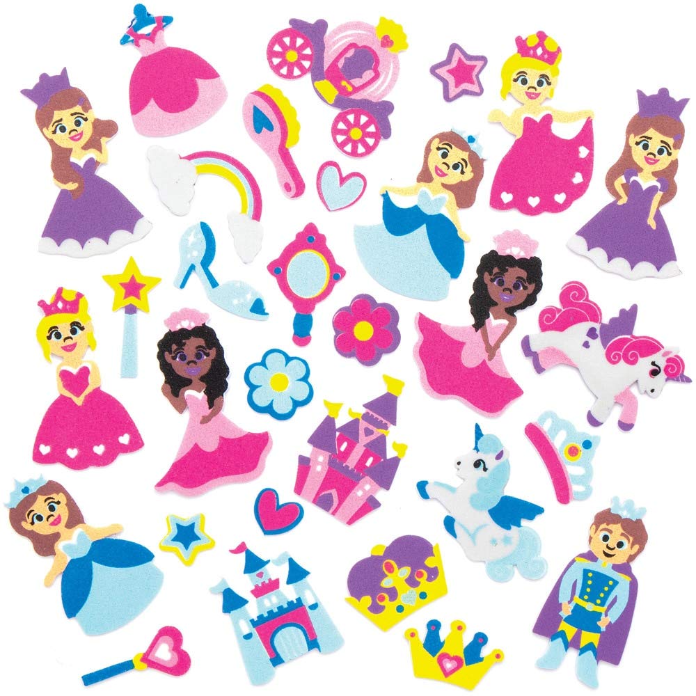 Baker Ross AX119 Princess Foam Stickers, Small Stickers for Children’s Art and Craft Projects (120 Pack), Multicolor, 10mm-55mm