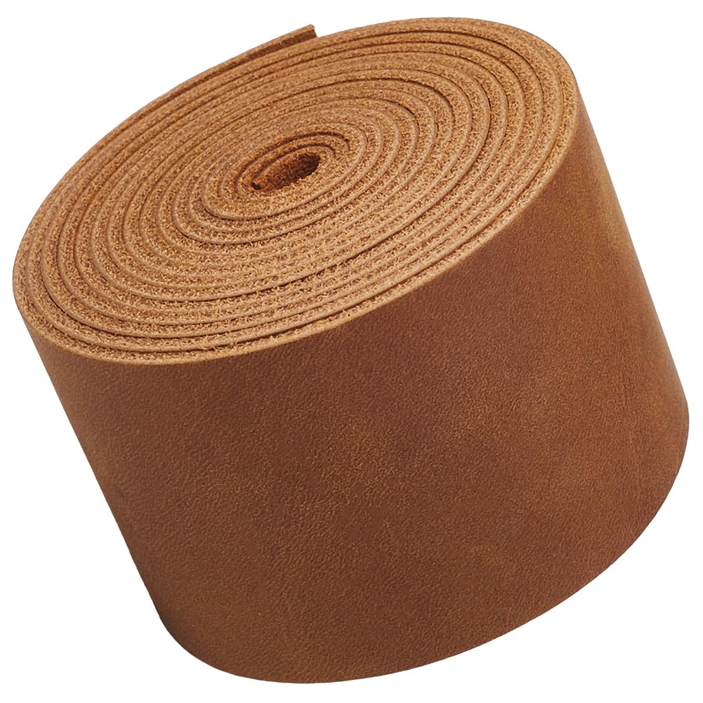 GORGECRAFT 2mx5cm Full Grain Cowhide Tooling Leather Genuine Cow Leather Strap AB Grade Crazy Horse Leather String Top Grain Real Leather Strip Flat Leather Material for Crafts Wrapping Sewing, Camel