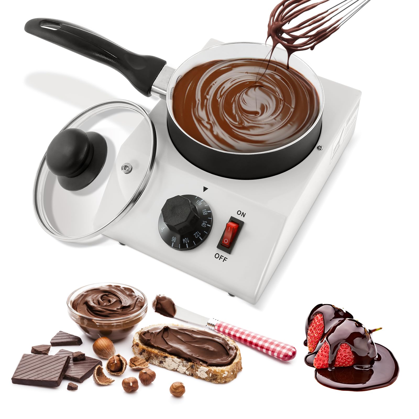 Photo 1 of WICHEMI Chocolate Melting Pot Chocolate Tempering Machine Commercial Electric Chocolate Melter Fondue Pot for Chocolate, Butter, Cheese, Cream, Candy, Milk, Coffee, Desserts (Single Pot)