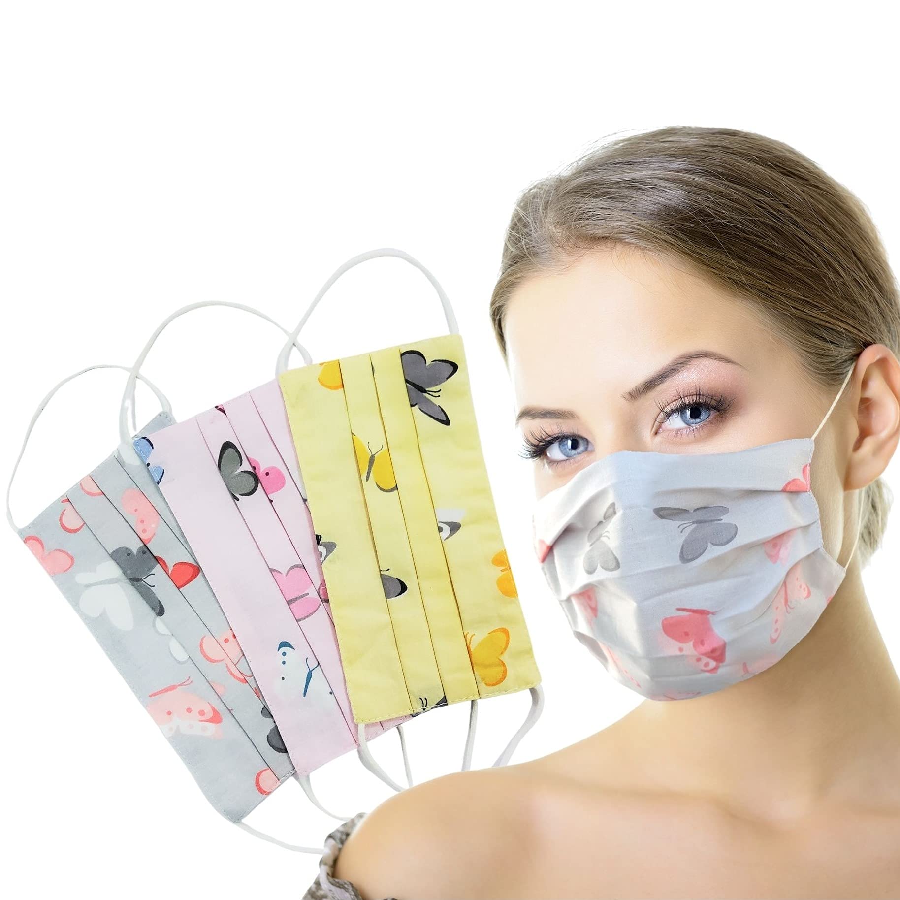 Lilind 3 Pack Face Masks, Comfortable Gift, Handmade in Europe, Breathable Soft Cloth, Reusable and Washable Covering, 100% Cotton