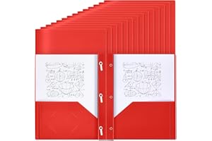 Yeaqee 30 Pcs Plastic Folders with Pockets and Prong Plastic Folders with 2 Pockets Pocket for Office, School for Students, Teachers, Office Workers (Red)