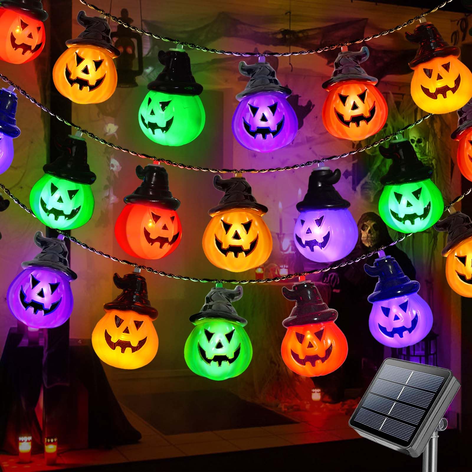 Homeleo Upgraded Solar Pumpkin String Lights for Halloween Decorations Outdoor, 3 Meters 20 LED Multicolour Halloween Lights for Outside Garden Decor Yard Front Door Party Window Decorations