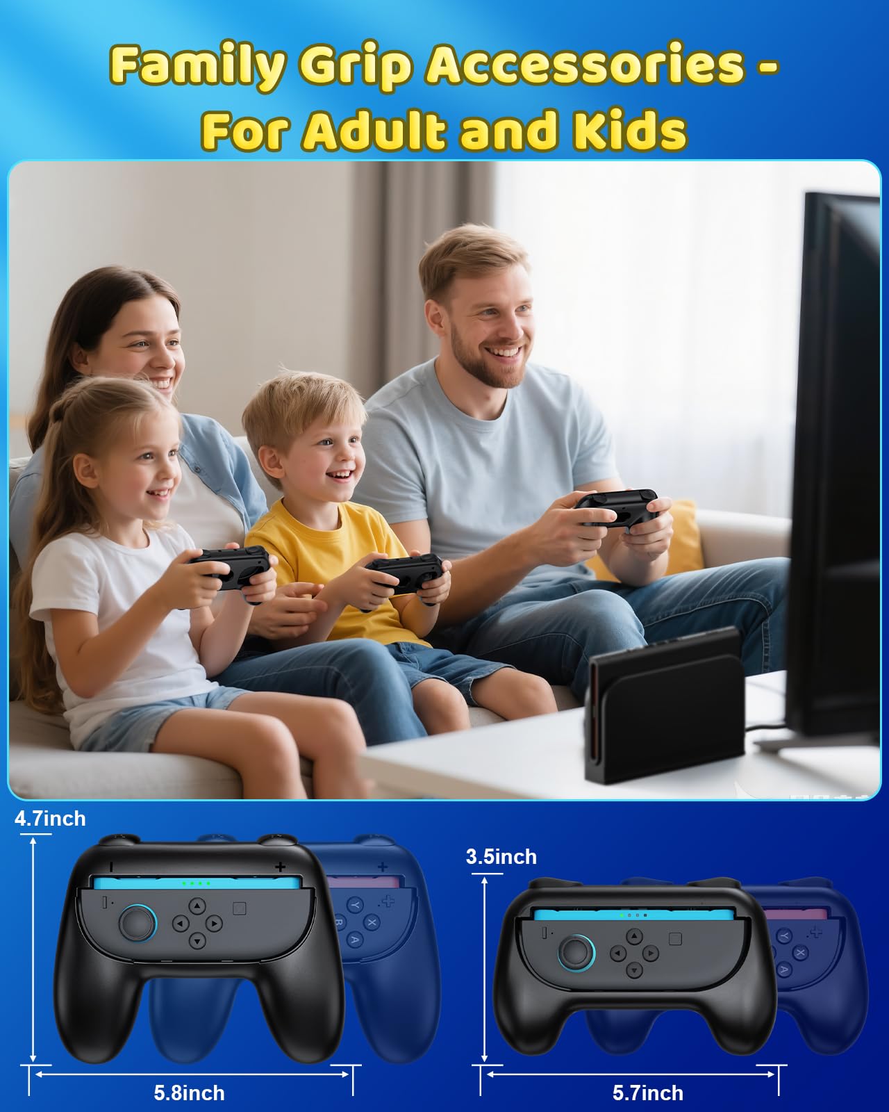 [Both for Switch 2 and 1] FYOUNG Grips for Nintendo Switch 2/1/OLED Controller, Handle Holder for Joycon 2&for Joy con, Dual Size Comfort Ergonomic Grip for Kids&Adults, Family Gaming Accessories