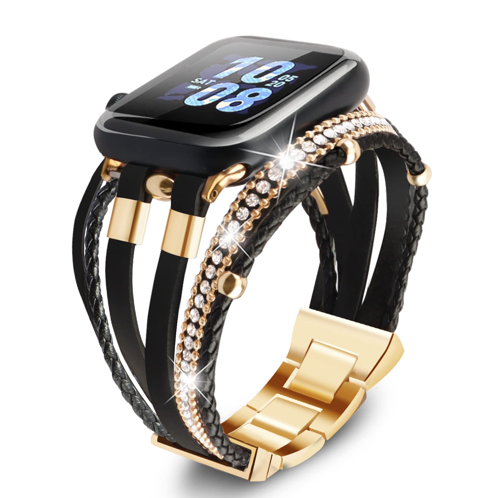Photo 1 of beu1st Compatible with Apple Watch Band 45mm Women, Boho Bracelet for 46mm 44mm Apple Watch Bands, Multilayer Leather Wrap Braided Strap for iWatch Series 10/9/8/7/6/5/4/3/2/1/SE Ultra 2