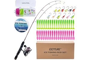 Goture 32" Ice Fishing Rod Reel Combo Kit, M/MH Double Tip Ice Fishing Rod, Portable Ice Fishing Kit Include Ice Fishing Reel