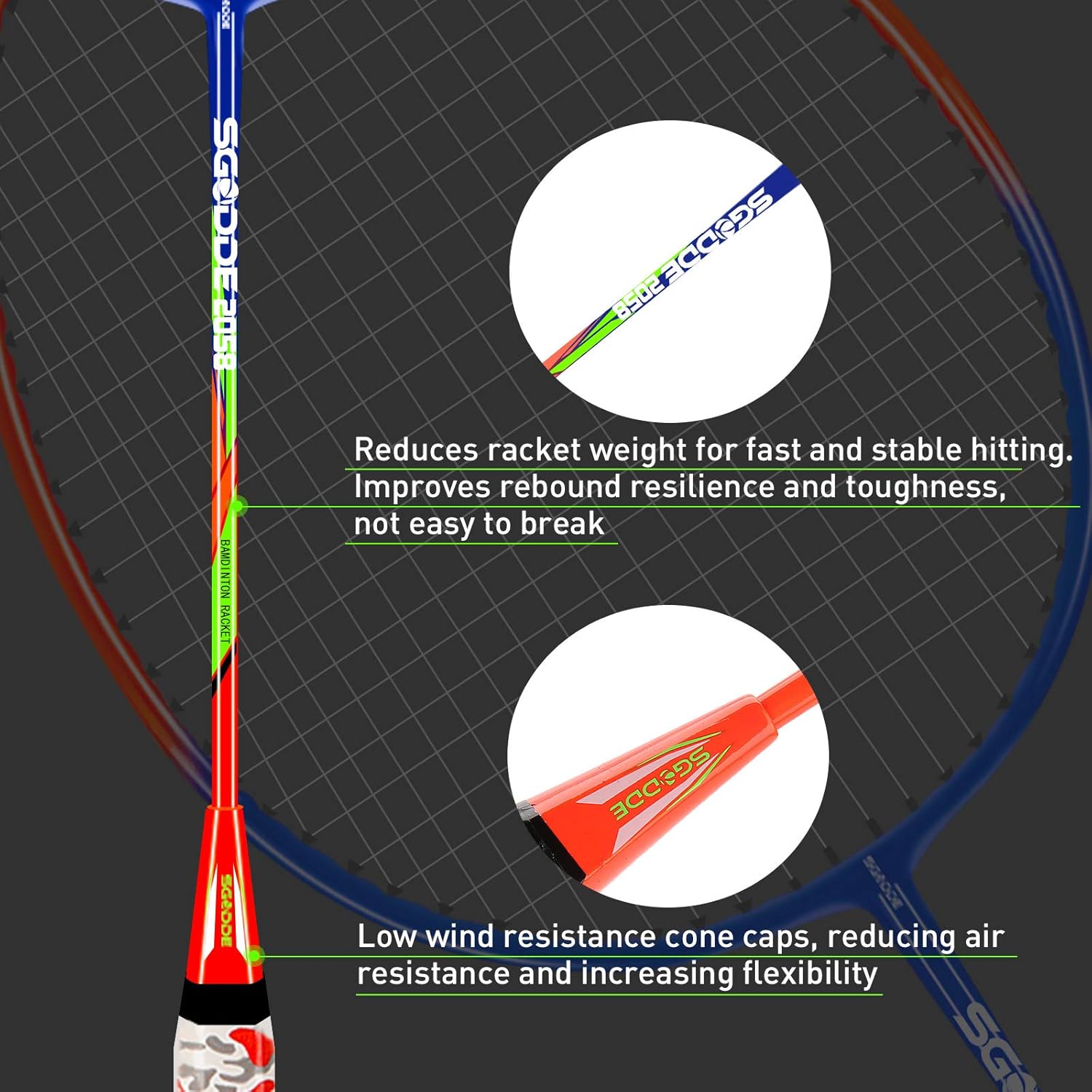 SGODDE Badminton Racket Set of 2, Badminton Set Including 3 Nylon Badminton birdies / 1 Badminton Bag, 2 Grips, Portable Badminton Racquet for Beginners Adults : Sports & Outdoors