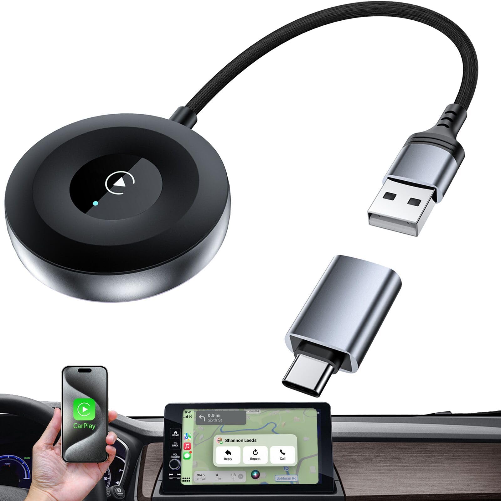 Wireless for Carplay Adapter for iPhone 17 Air 16e 16 Pro Max 15 Plus 14 13 12 11,ACAGET for Apple CarPlay Dongle Mini UK with USB Adapter Type C 2-Pack Convert Wired to Wireless, for iPhone iOS 11 18