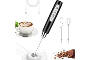 BSRGMS Milk Frother Handheld for Coffee, Electric Whisk 3 Speed Adjustable, Drink Mixer with Stainless 3 Whisks, Rechargeable Hand Frother Wand, Foam Maker for Latte Cappuccino Hot Chocolate Egg Black