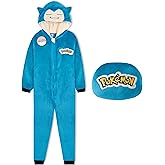 Pokemon One-Piece Pajamas for Boys Teens, Fleece Jumpsuit with Hood, Pikachu Snorlax Gengar Loungewear PJs, Gifts for Boys