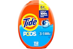 Tide PODS laundry detergent pacs, 3-in-1 Stain Remover, Odor Fighter, Color Protector, 112 Count, HE compatible, Clean Breeze Scent