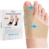 KTSAY 2PCS Bunion Corrector for Women & Men, Big Toe Straightener with Splint & Pads, Comfortable & Breathable for Day/Night Support, Hallux Valgus Pain Relief Non-Slip Socks (1, Beige)