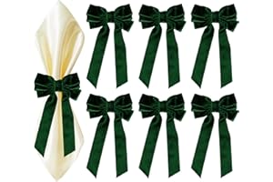 MESEEY Bow Napkin Rings for Christmas, Wedding, Party, Holiday Table Decor (Dark Green, 6 pcs)