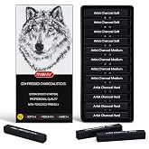 PANDAFLY Compressed Charcoal Sticks, 12 Pack, Soft Medium &amp; Hard | Black Square Vine Charcoal Sticks for Drawing, Sketching, Shading, Charcoal Drawing Set for Beginners &amp; Pro Artists