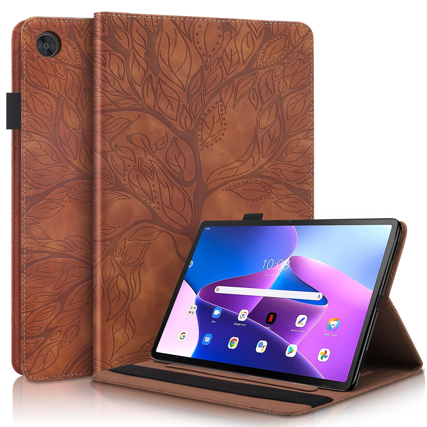 Succtopy Case Lenovo Tab M10 3rd Gen 10.1 Inch 2022,Folio Flip PU Leather Cover with Pen Holder Lenovo Tab M10 3rd Gen 10,1 2022,Protective Tablet Case with Stand Function TB-328FU/TB-328XU,Brown