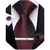 DiBanGu Silk Ties for Men Formal Plaid Check Necktie and Pocket Square Cufflinks Tie Clip Set Wedding Necktie with Gift Box