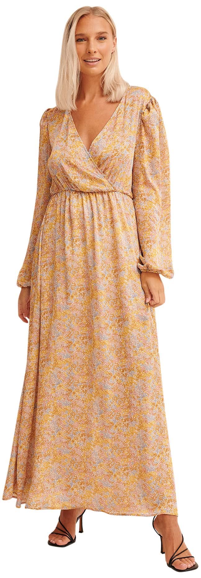 NA-KD Balloon Sleeve Structured Maxi Dress, Pastel Bloom, EU 34
