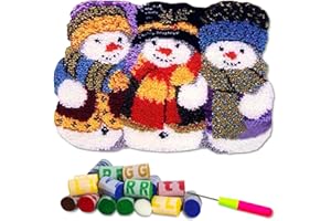 DL-YTG Latch Hook Kits Rug Snowman Crochet Yarn Cushion Colour Pre-Printed Canvas Cover Rug Needlework DIY Hook and Latch Kit Christmas Home Decoration 52x38cm/20 X15inch