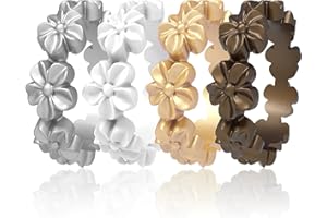 icooci 7/4 Packs Silicone Rings for Women – Soft and Pretty. Comfortable, Breathable, Stackable Rings. Lightweight Rubber Womens Engagement Ring & Wedding Band. Lucky Flower Collection