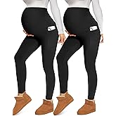 Fotociti Maternity Fleece Lined Leggings with Pockets Over The Belly,Womens Pregnancy Thermal Warm Workout Yoga Pants Winter
