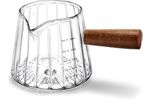 Espresso Measuring Cup 6 Oz, Espresso Glass Cups with Wood Handle, Milk Frothing Cup, Espresso Cup for Coffee, Milk, Tea or M