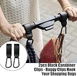 BRITECO 2pcs Black Carabiner Clips Heavy Duty Pram Stroller Hook view 3