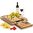Premium Bamboo Cheese Board Set - Large Charcuterie Boards & Cheese Board with Knife Set - Kitchen Wine Meat Cheese Platter -
