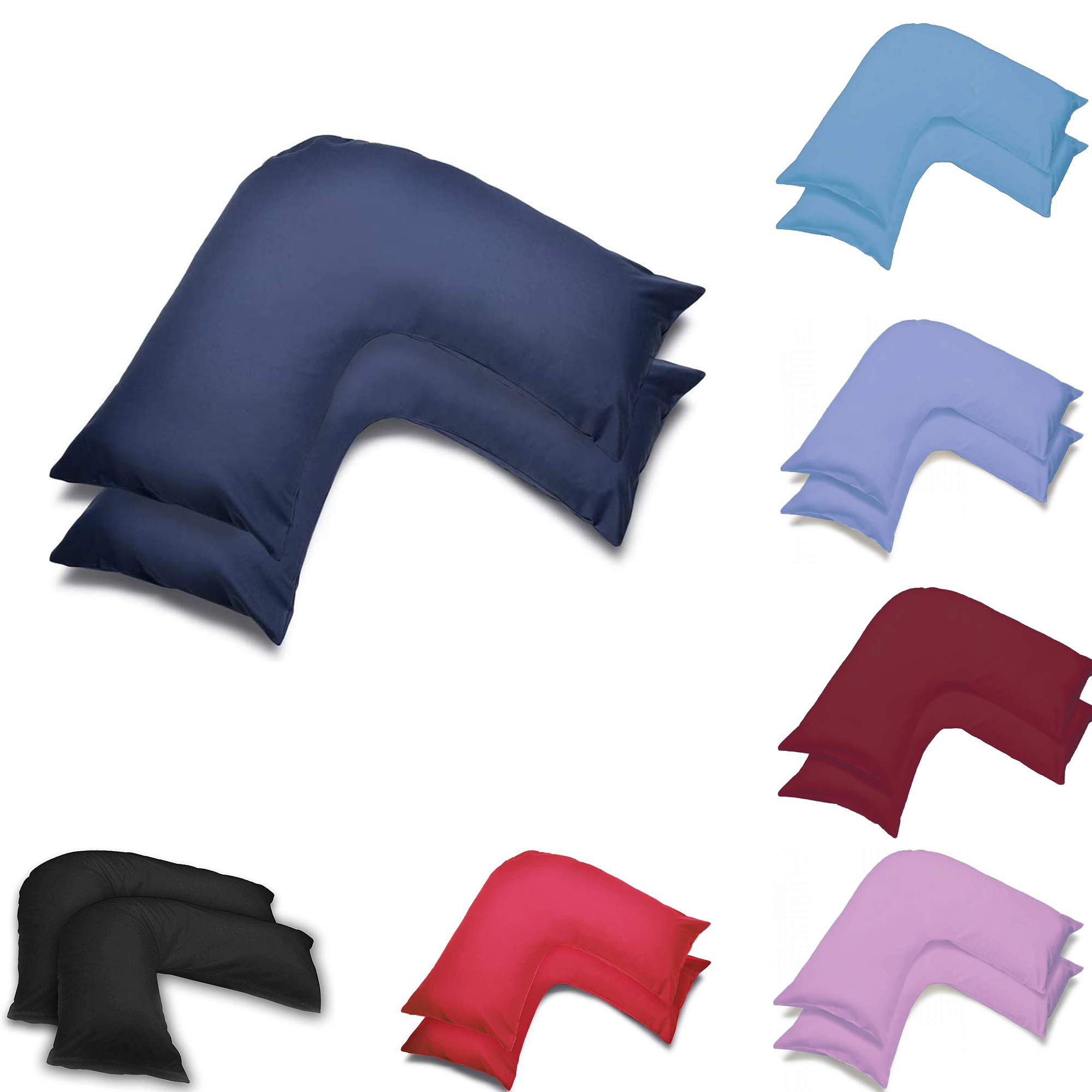 US Fabrics Pack Of Two Orthopedic V Shaped Pillow Case Cover | Orthopedic/Pregnancy/Maternity/Nursing Pillow Cases | UK V-Shaped Pillowcase Pair (Navy)