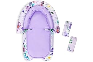 CARUILI Baby Car Seat Head Support & Strap Covers, Upgraded 2-in-1 Infant Car Seat Insert Cushion for Newborn Girls, Perfect for Carseat, Stroller, Swing, Extra Soft, Purple