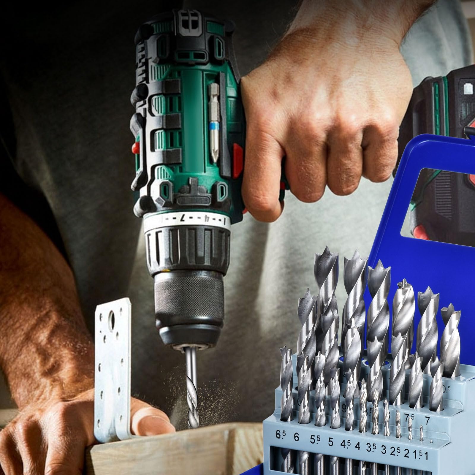 Holzbohrer Set 1-13mm HSS Stahlbohrer 25tlg Dreispitz Holzspiralbohrer Mit Metallbox für Holz Gerader Rundschank Doppelflute Holzspiralbohrer Twister Drill Bit Metallbohrer Profi HSS-G Bohrer Set 9