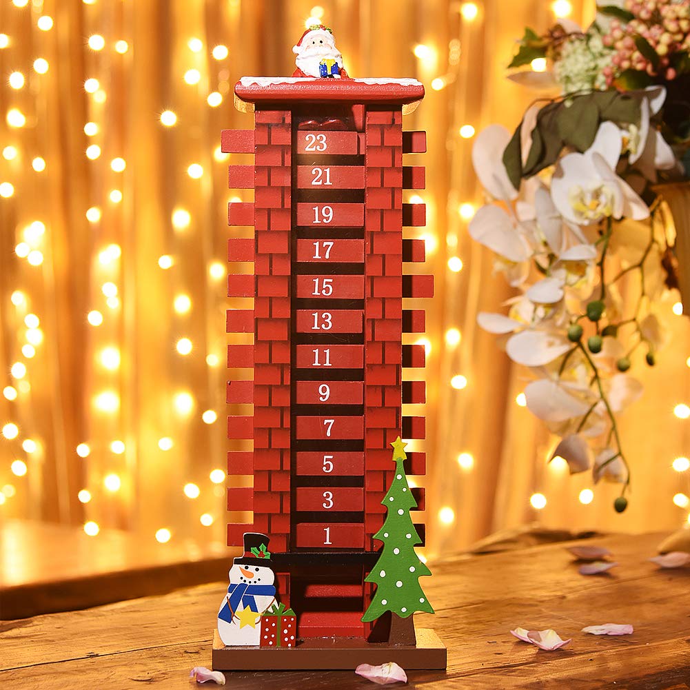 Juegoal 15 Inch Wooden Advent Calendar with 24 Days Removable Boards Countdown to Christmas Santa Claus for Christmas Decoration