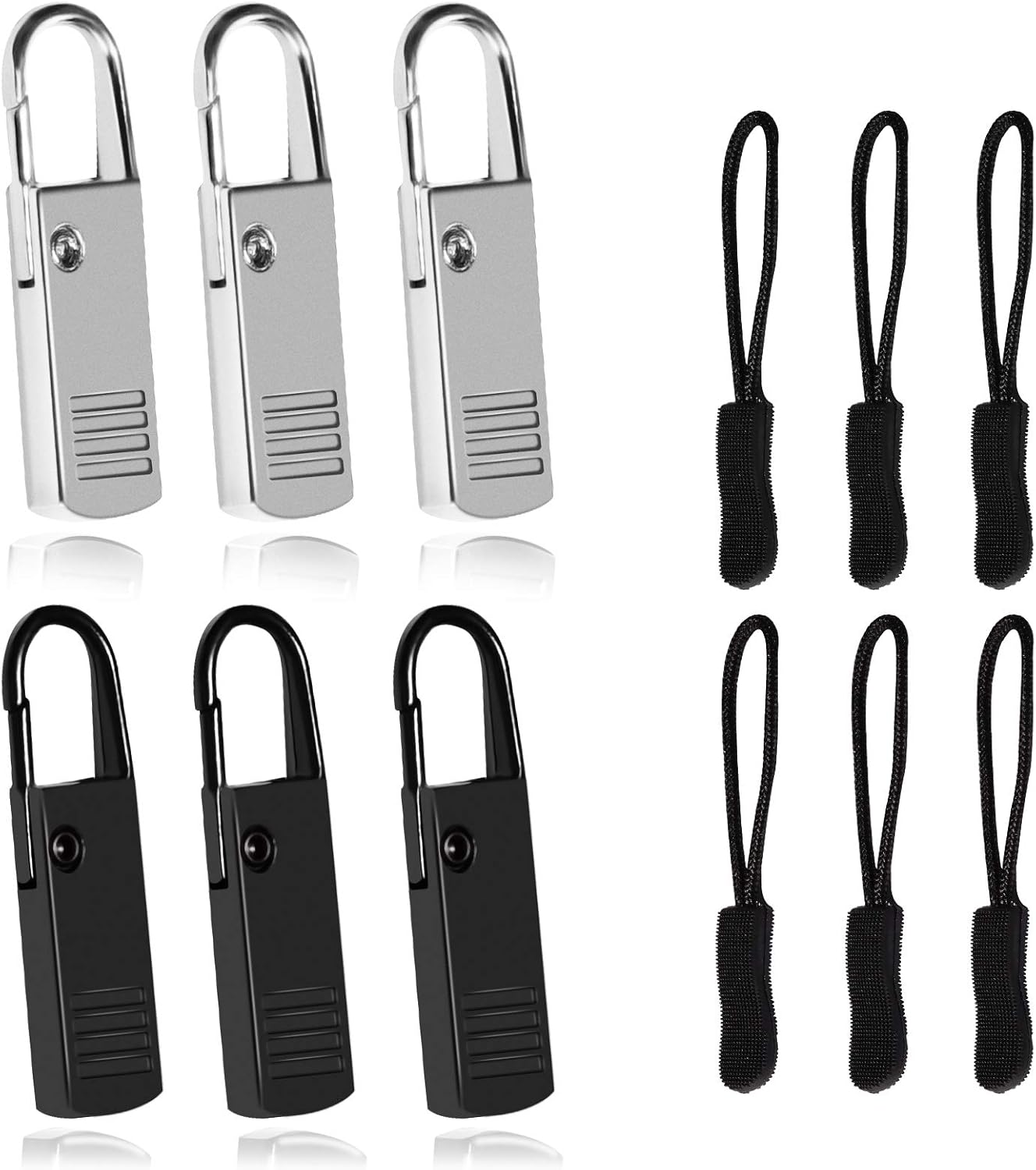 Premium Zipper Pull Replacement, 6Pcs Luggage Zipper Pulls Extender, Strong Metal Zippers Handle Mend Fixer, Zipper Tags Cord Pulls for Suitcases Backpack Jacket Coat Boots