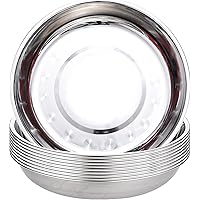 TOPZEA 10 Pack 9 Inch Stainless Steel Plates, Unbreakable Metal Dinnerware Set for Camping, Picnic, BBQ, Canteen & Home Use, 
