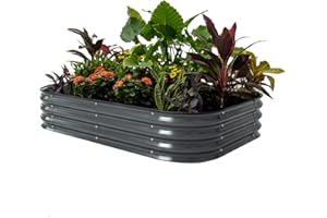 Vego garden Raised Garden Bed Kit, 11" Tall 6 in 1 Modular Metal Raised Planter Bed for Vegetables Flowers Patio Ground Planter Box, Modern Gray
