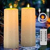 SoulBay 10"x4" Solar &amp; USB Rechargeable Outdoor Flameless Pillar Candles | Waterproof Flickering LED, Remote Timer, Dusk to Dawn Sensor Electric Pillar for Indoor, Outdoor Lanterns, Porch Decor