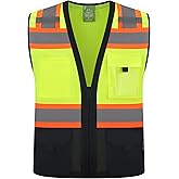Class 2 High Visibility Reflective Safety Vests Women & Men With 5 Pockets And Zipper Front,Meets Ansi/Isea Standards