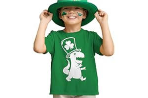 Tstars Kids St. Patrick's Day T-Shirt - Dinosaur T-Rex & Shamrock Clover - Digging Construction Boys & Girls Toddler Tee