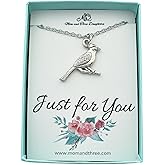 MOM & THREE DAUGHTERS Antique Pewter Cardinal Charm Necklace | 20" Stainless Steel Chain | Bereavement Gift |