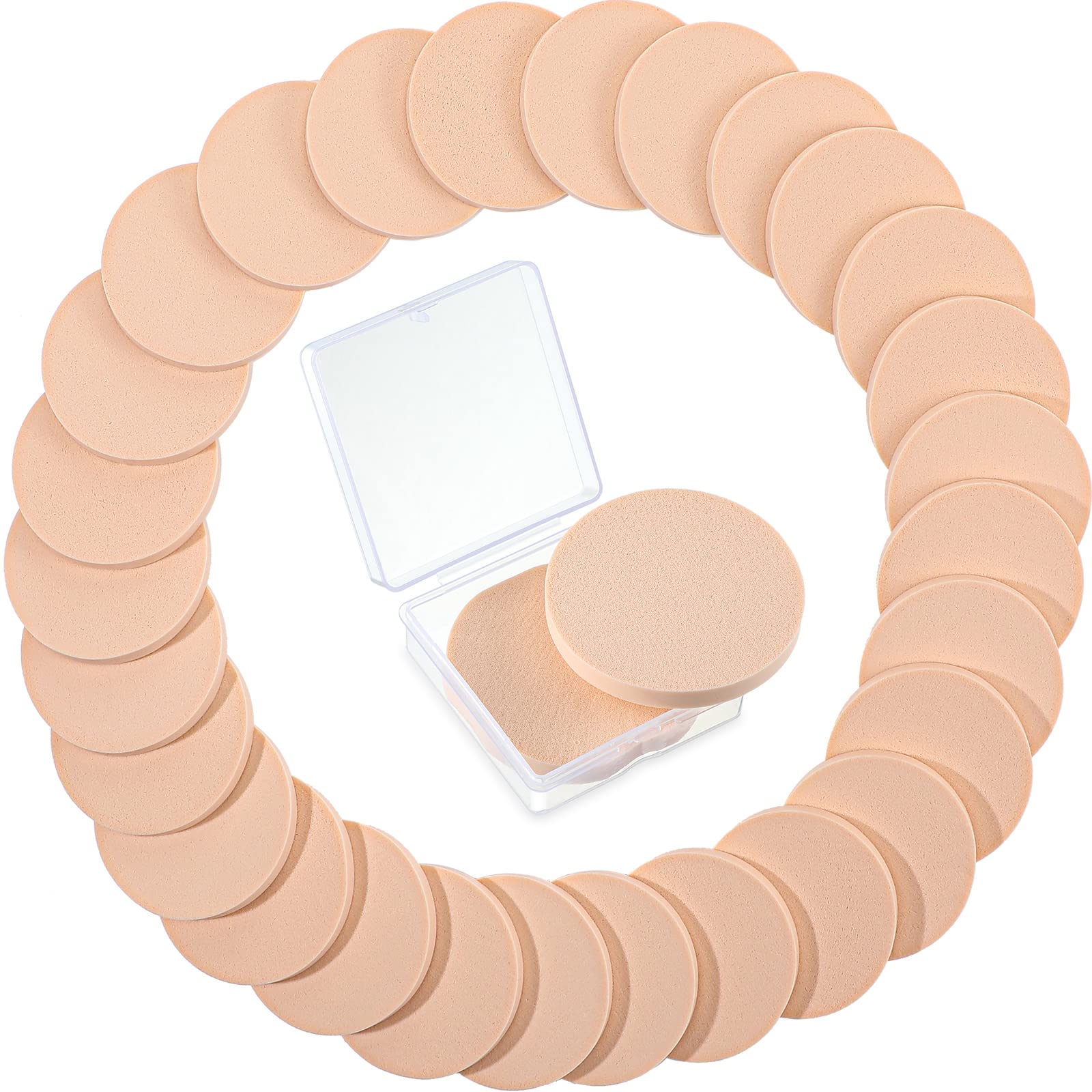 100 Pieces Round Makeup Sponges Beauty Face Primer Compact Powder Puff with Transparent Case Makeup Powder Puffs Makeup Applicator Sponge Makeup Blenders Sponges for Cosmetic Foundation