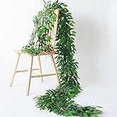 mizii Artificial Vines Garland 10 Feet Faux Italian Ruscus Vine Greenery Garland Silk Green Leaves Decoration Fake Plants Greenery for Table Centerpieces Home Room Wall Wedding Arch Decor (10 feet)