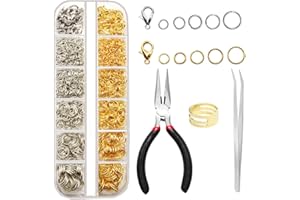 Open Jump Ring and Lobster Clasp Kit Jump Rings for Jewelry Making Supplies and Necklace Repair, with Jump Ring Pliers (1200)