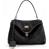 hedexe Genuine Leather Purse for Women: Suede Leather Tote Bag - Fashion Ladies Shoulder Handbag for Travel (Large)